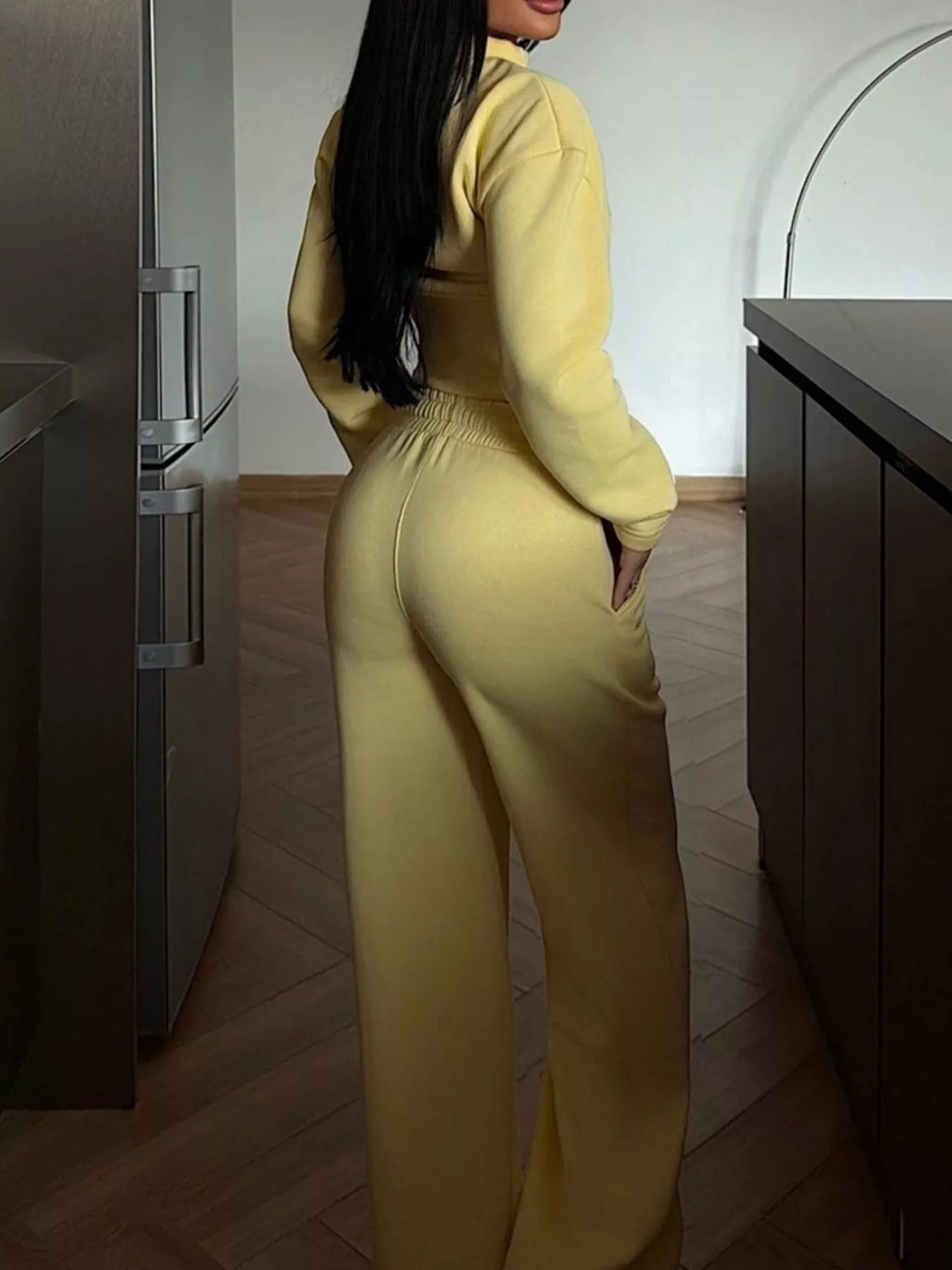 Zip-Up Crop Jacket and Wide-Leg Pants Set - Lilixa.store