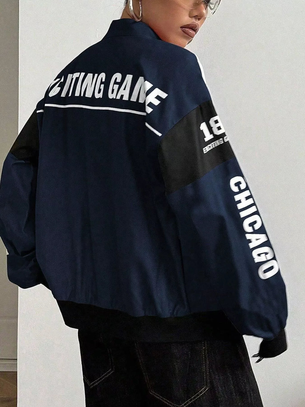 Letter Print Zip Up Jacket - Lilixa.store