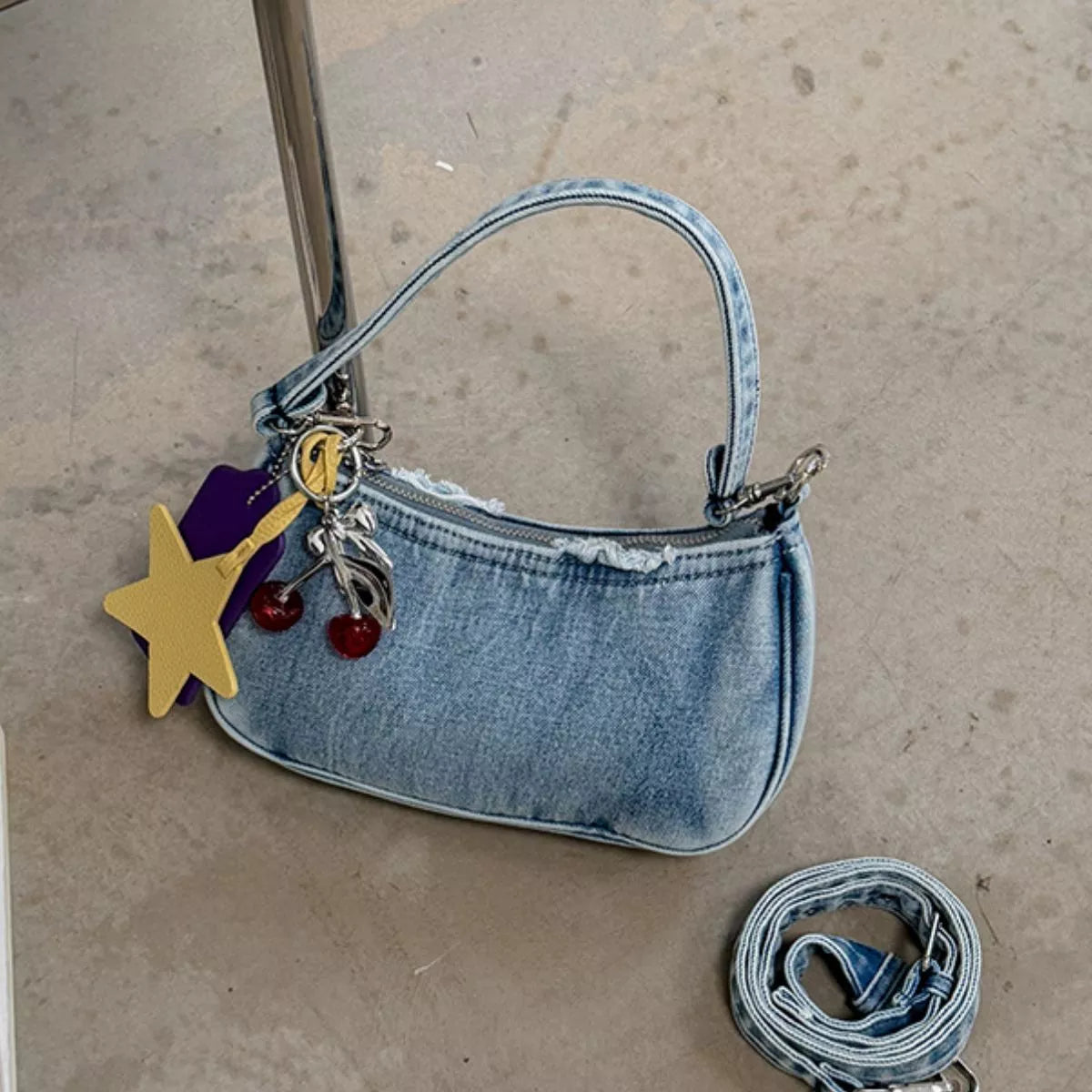 Star Charm Denim Shoulder Bag - Lilixa.store