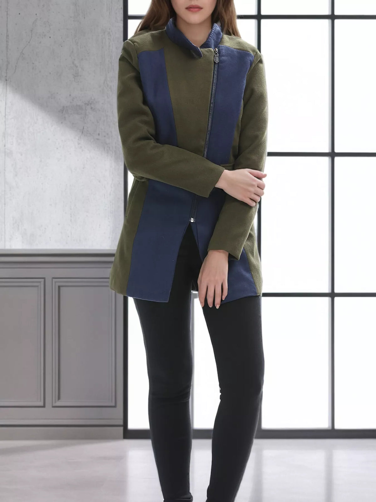 Color Block Zip Up Outerwear - Lilixa.store