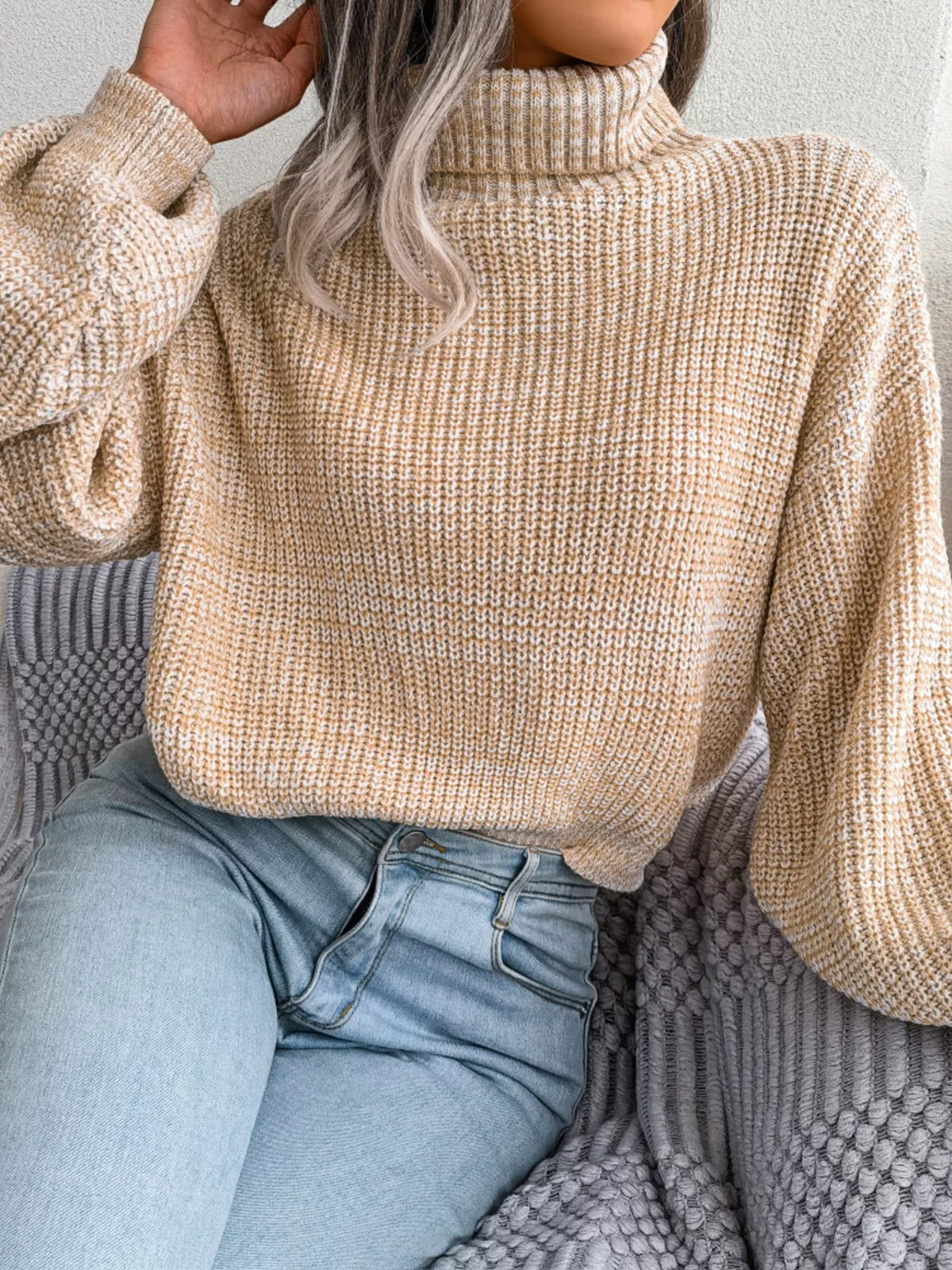 Turtleneck Dropped Shoulder Sweater