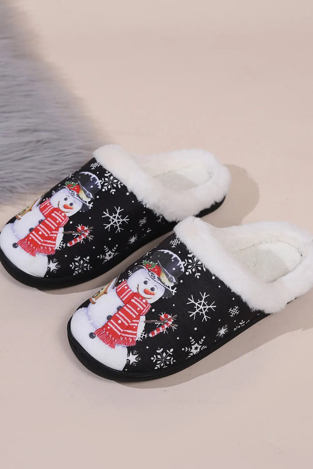 Snowman Round Toe Faux Fur Slippers - Lilixa.store