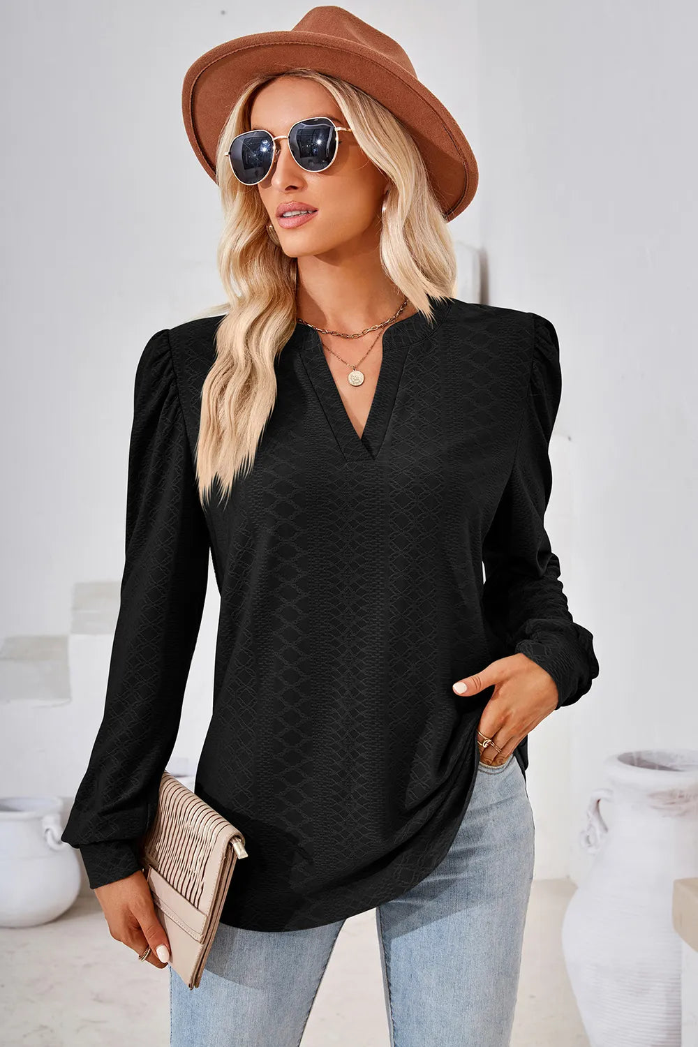 Notched Long Sleeve T-Shirt - Lilixa.store