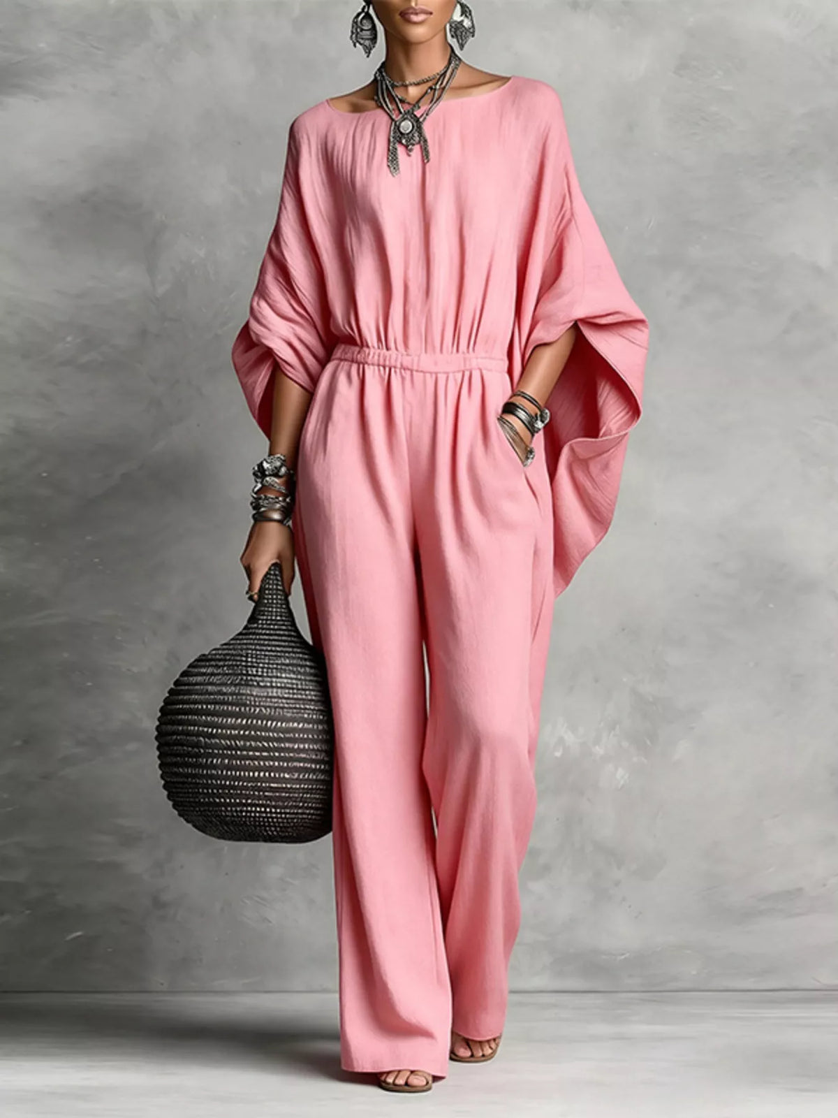 Full Size Boat Neck Batwing Sleeve Wide-Leg Jumpsuit Plus Size - Lilixa.store