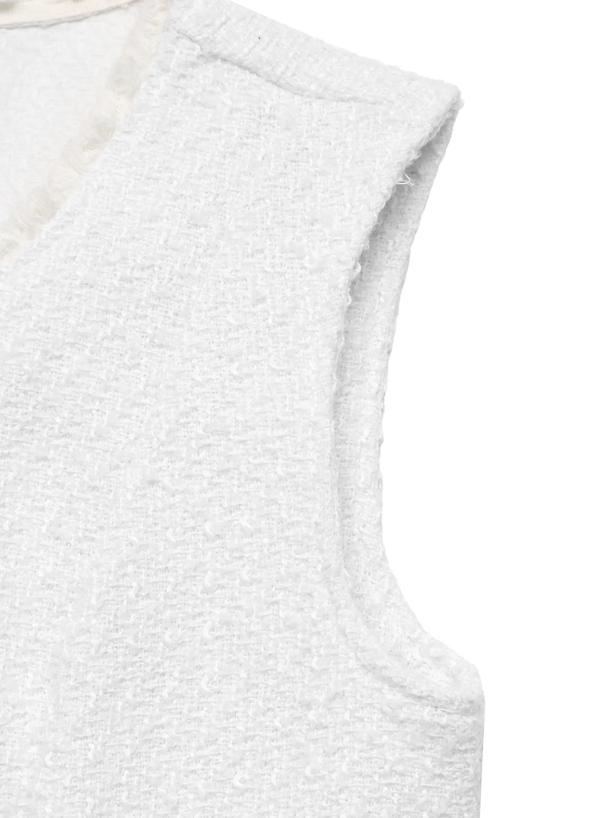 Textured Button-Front Vest with Raw Edge in White, view 7