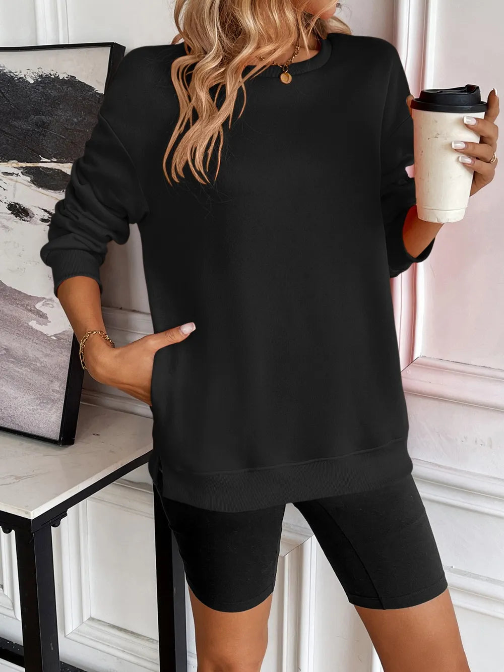 Ivy Lane Round Neck Long Sleeve Sweatshirt - Lilixa.store