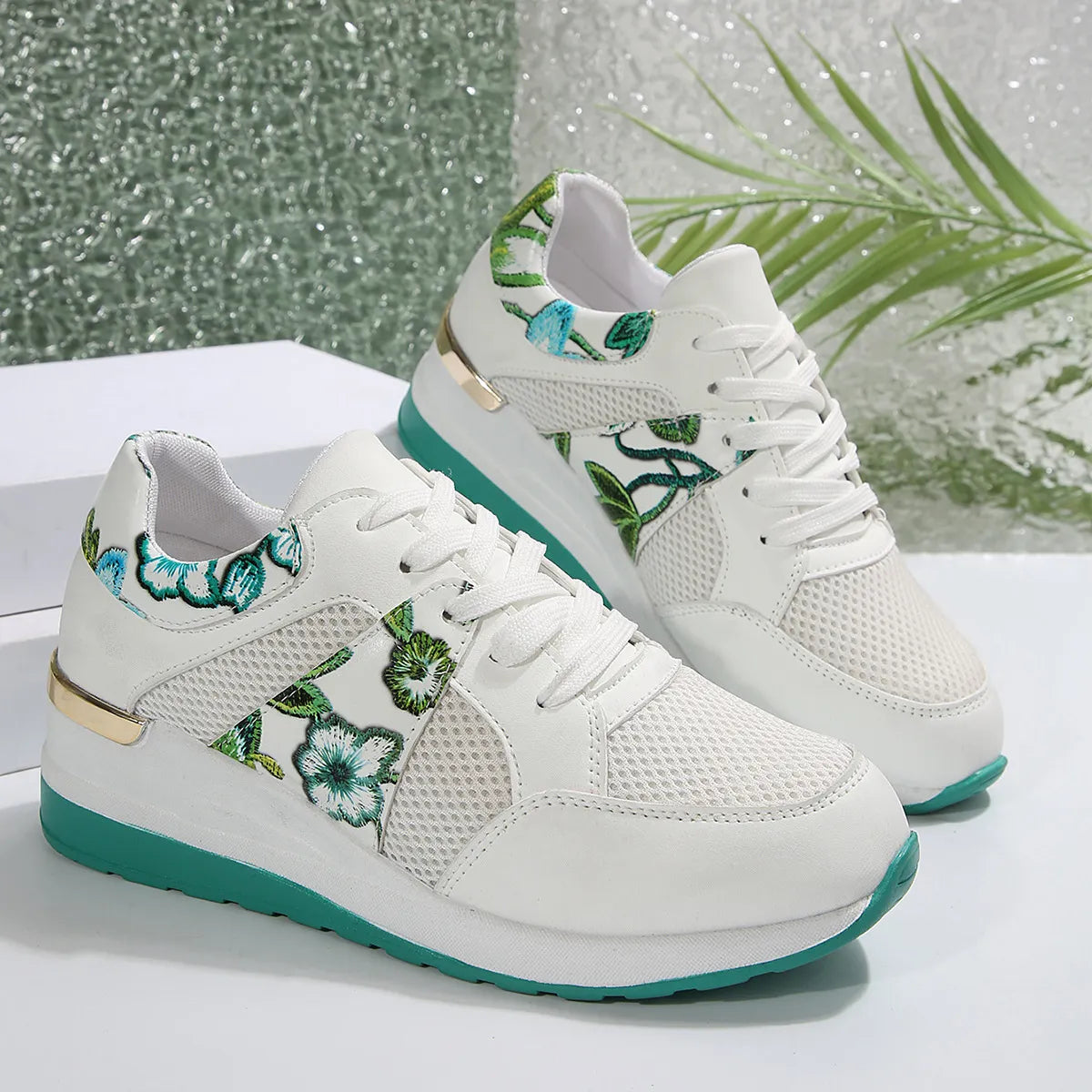 Floral Mesh Wedge Athletic - Lilixa.store