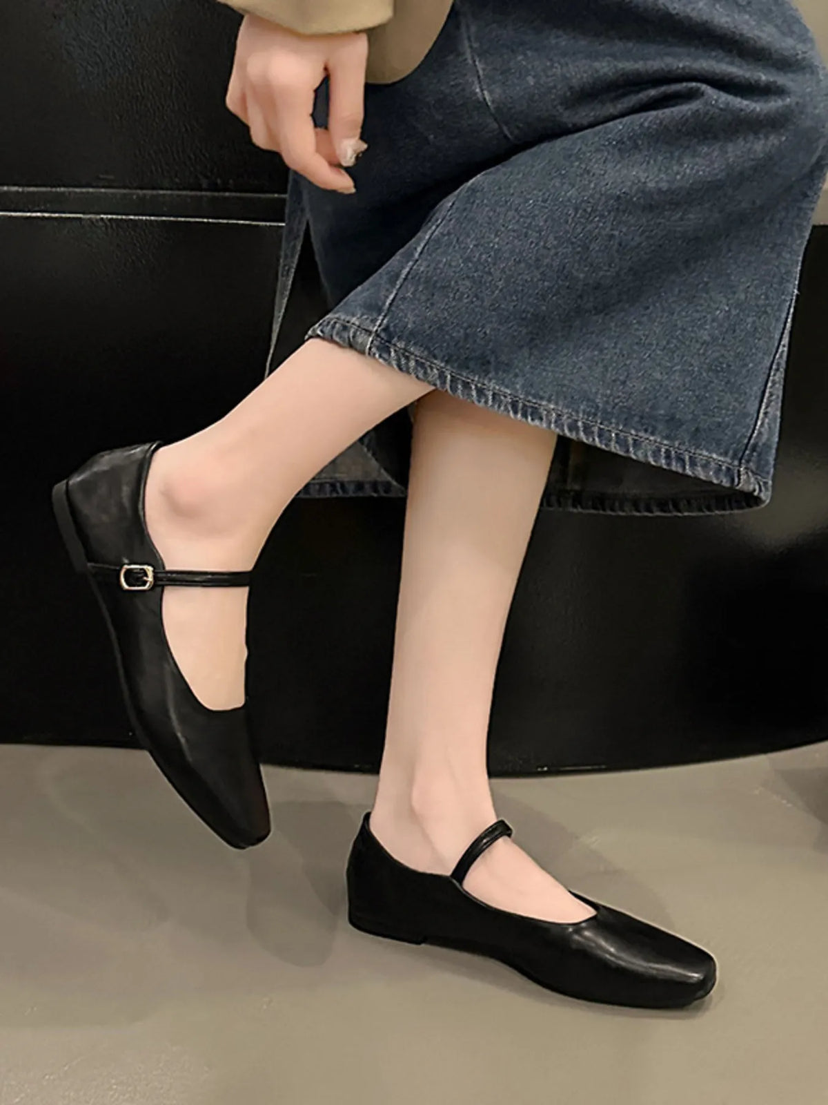 Leather Buckle Mary Jane Loafers, view 5