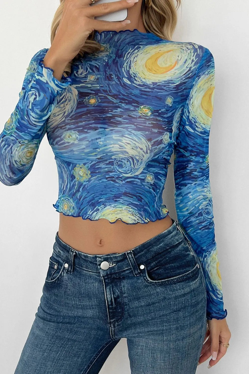 Starry Sky Cropped Mesh T-Shirt - Lilixa.store
