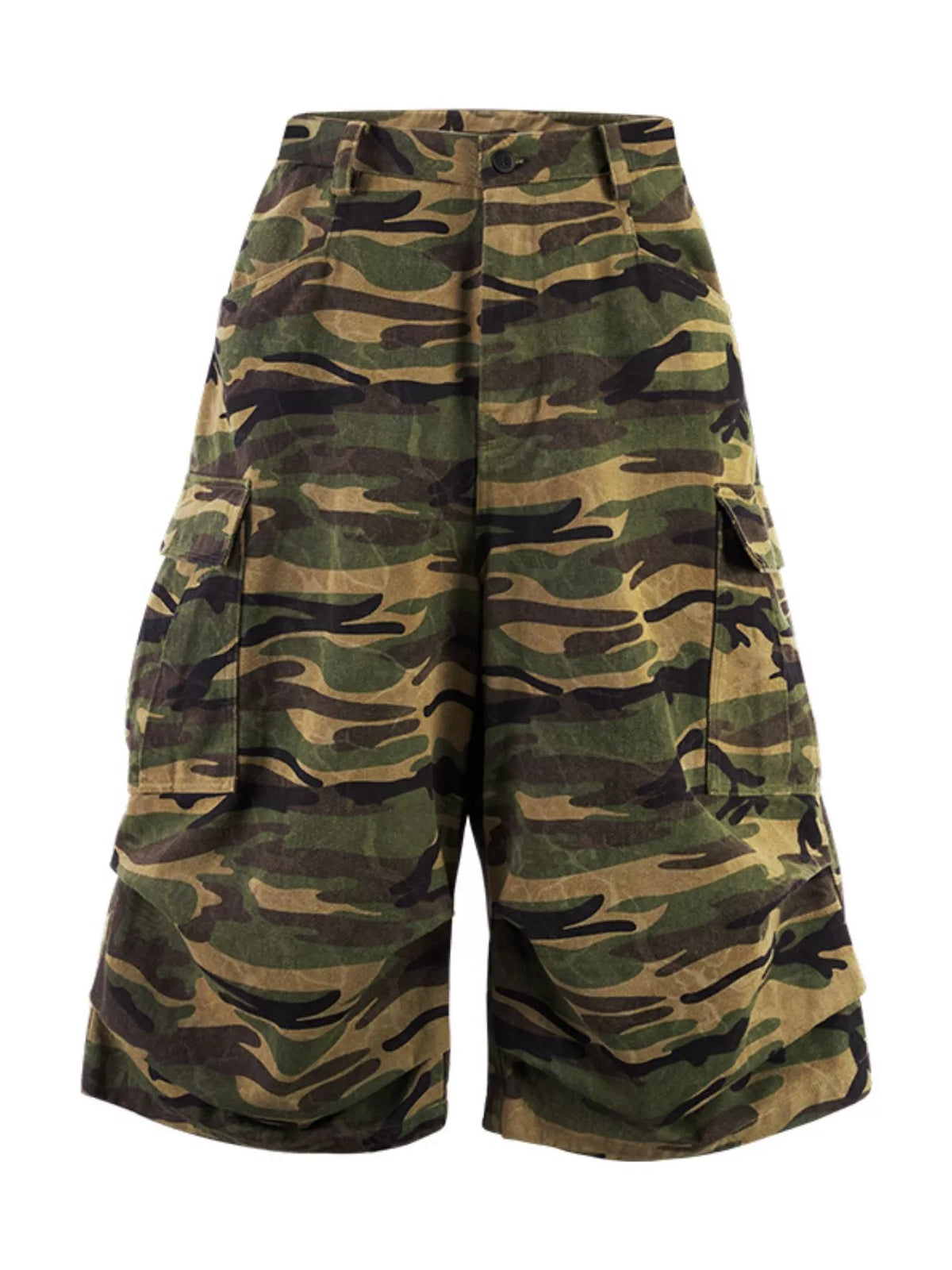 Men's Camo Cargo Culottes Shorts in Olive Brown, view 5