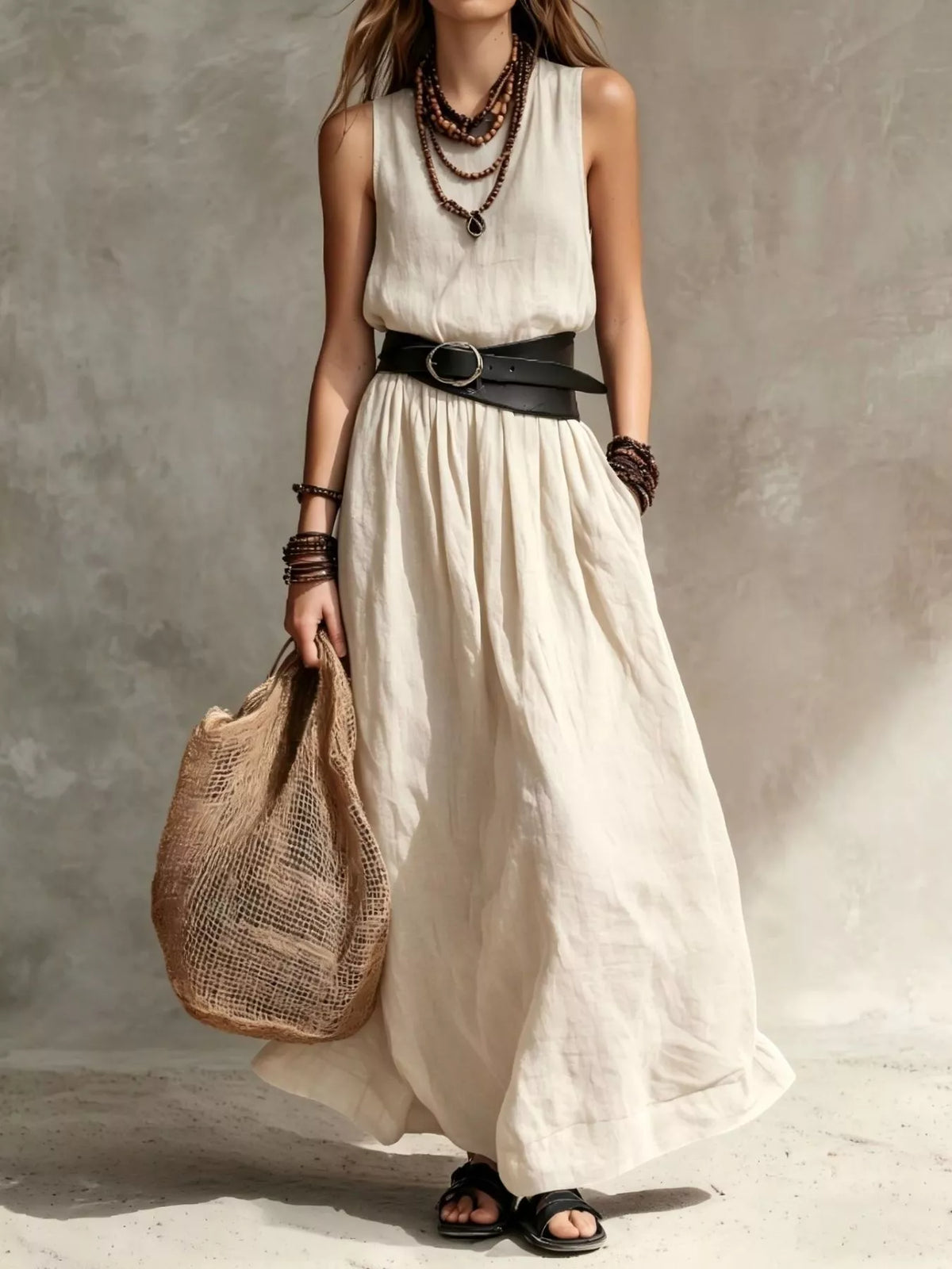 Full Size Round Neck Sleeveless Maxi Dress Plus Size - Lilixa.store