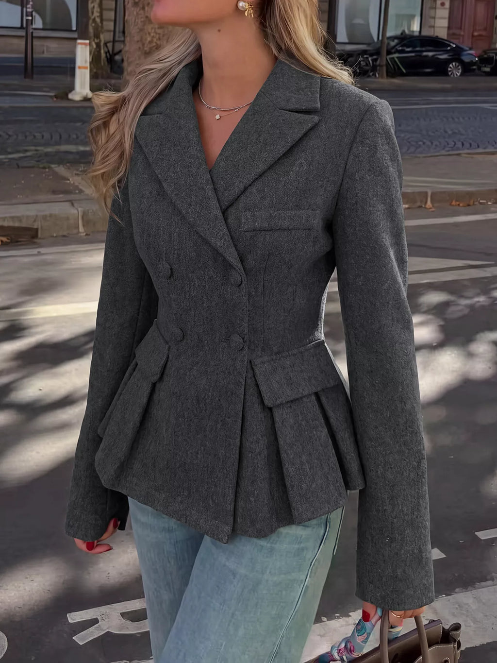 Double-Breasted Peplum Blazer - Lilixa.store