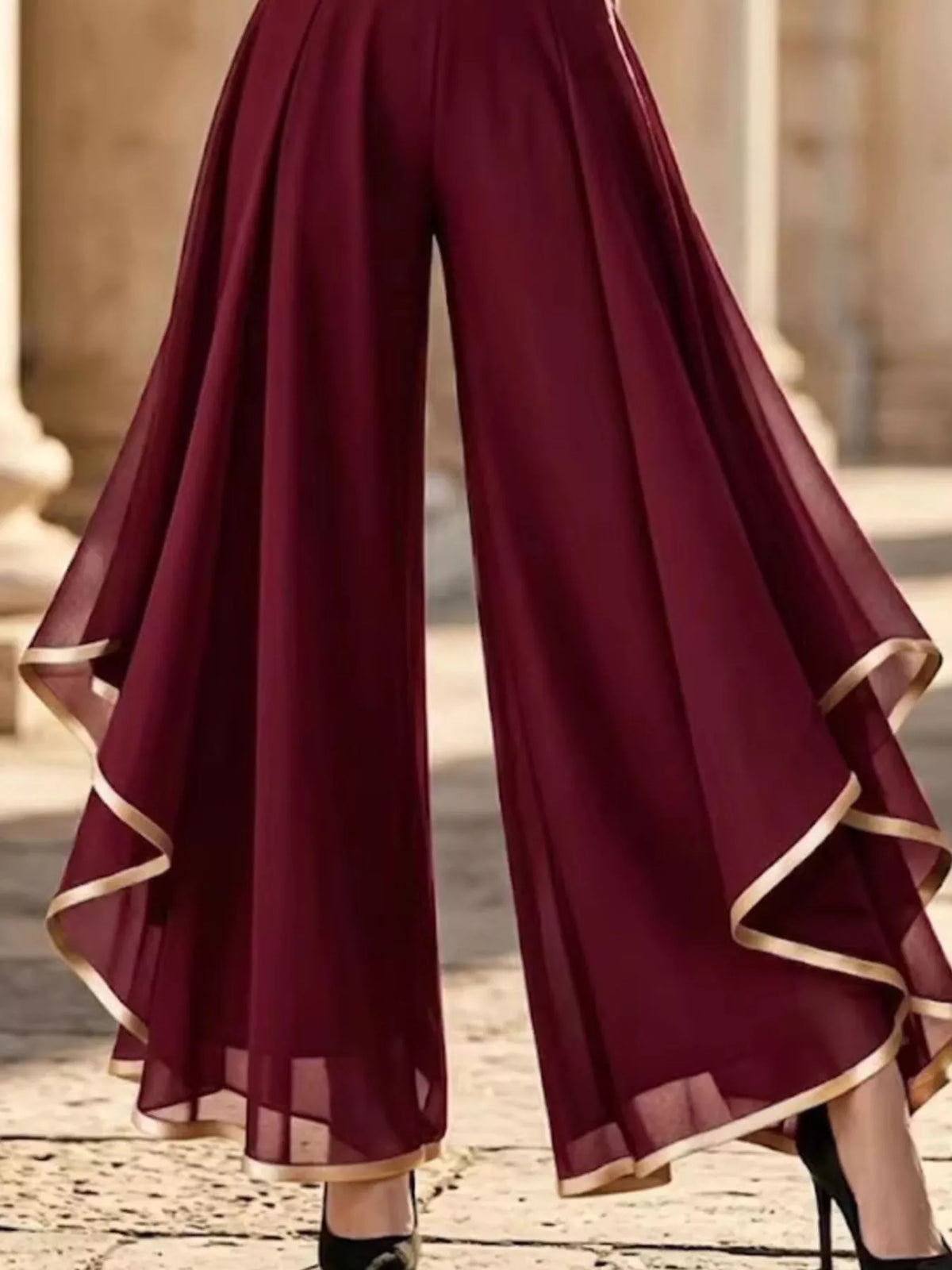 Full Size High-Waisted Chiffon Wide-Leg Pants Plus Size