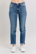 Judy Blue Full Size Mid Rise Skinny Cuff Jeans with Pockets Plus Size - Lilixa.store