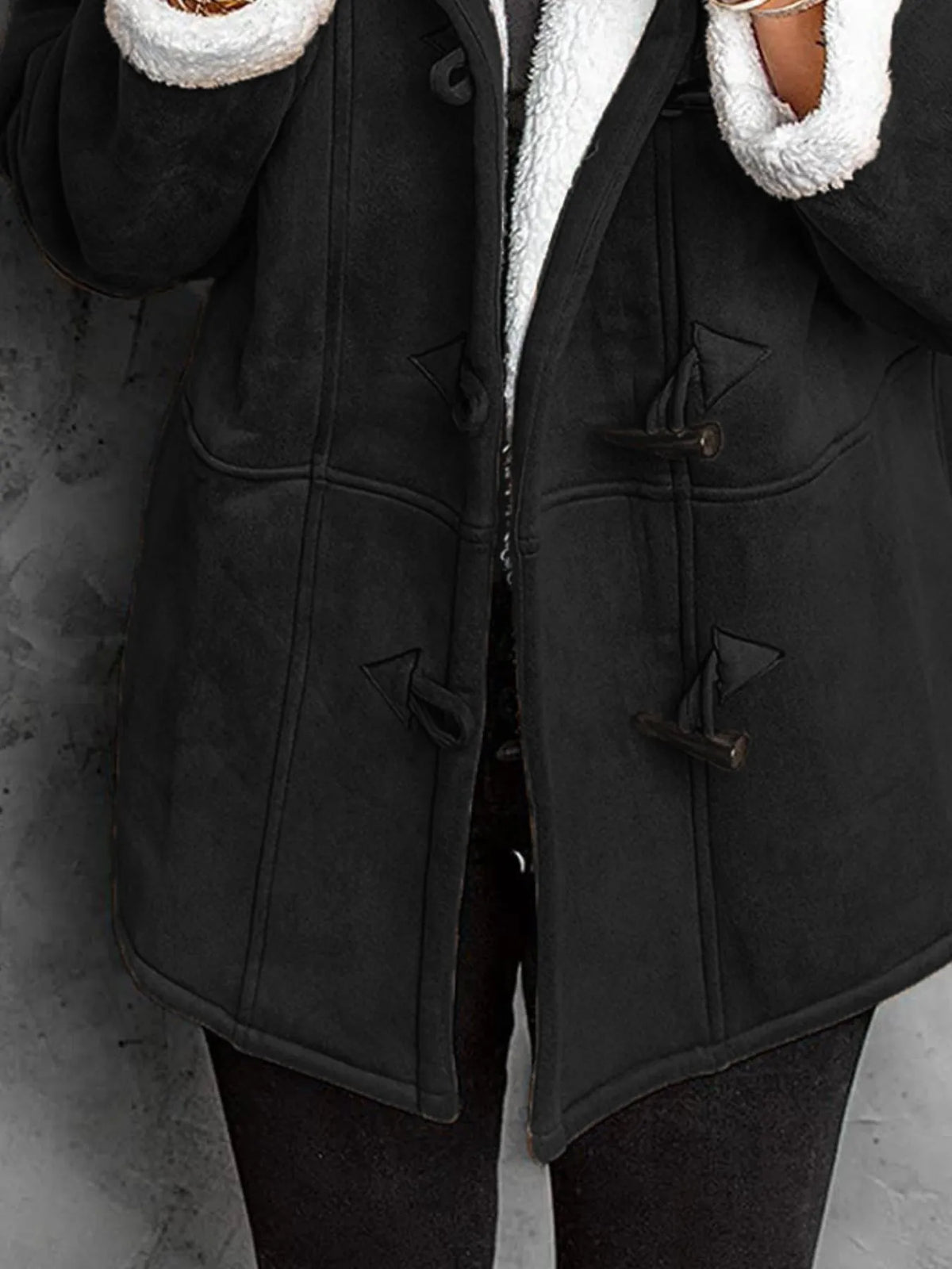 Full Size Cozy Sherpa Lined Toggle Coat with Hood Plus Size, view 6