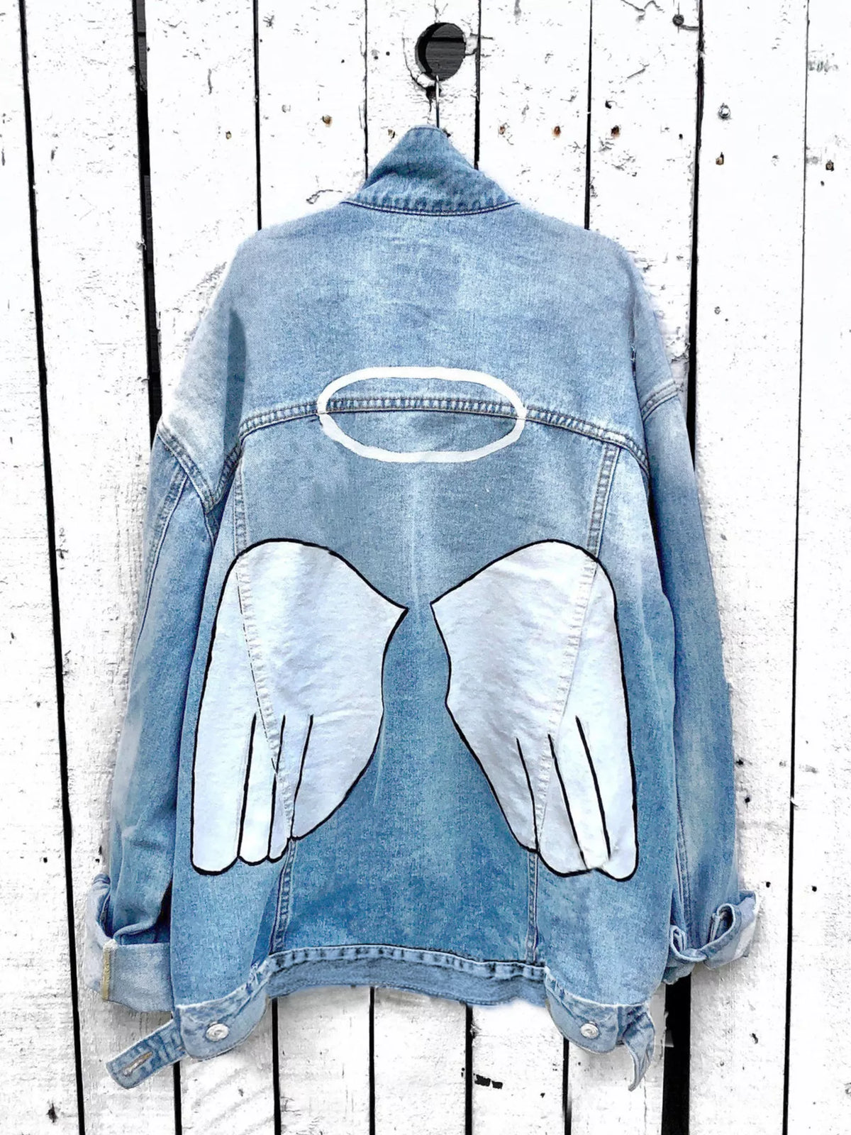 Full Size Angel Wings Graphic Back Denim Jacket Plus Size