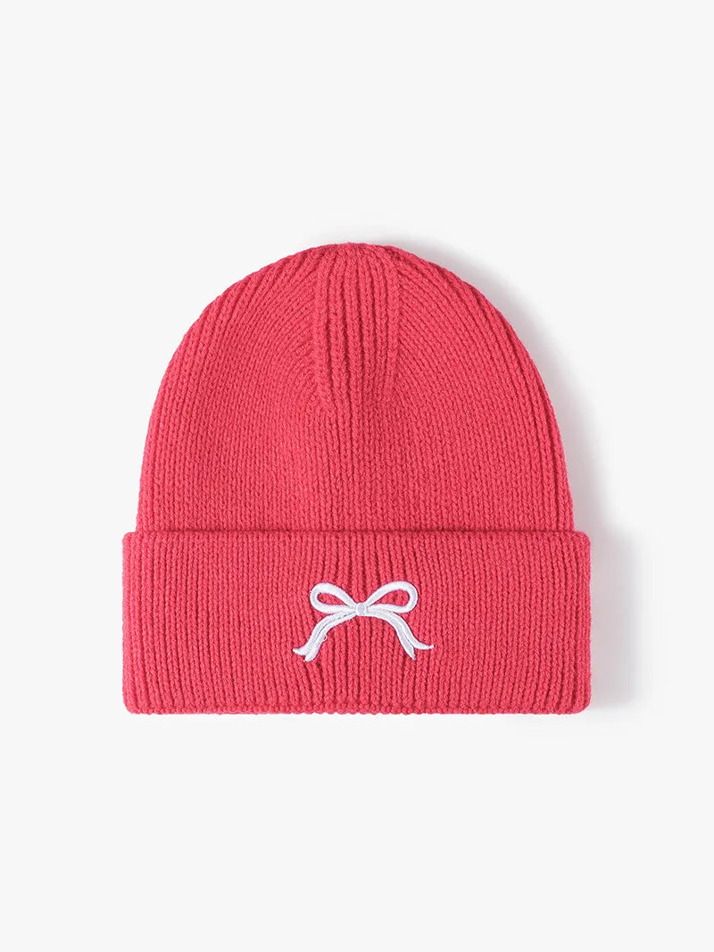 Embroidered Bow Knit Hat - Lilixa.store