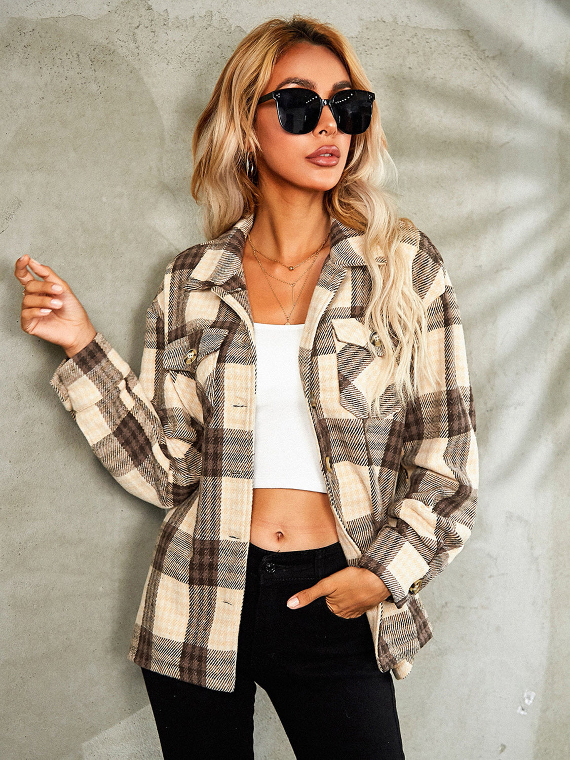 Plaid Button Down Collared Jacket, view 3