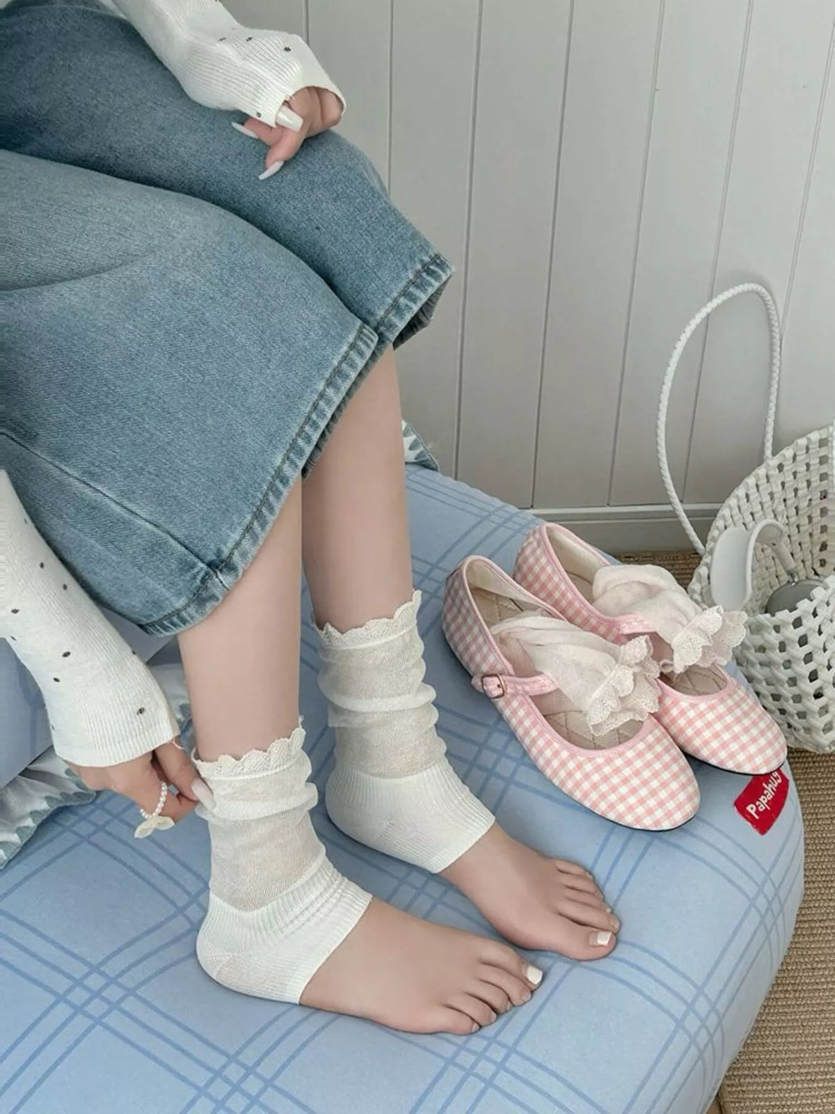 Knitted Half Sole Socks in White, view 2