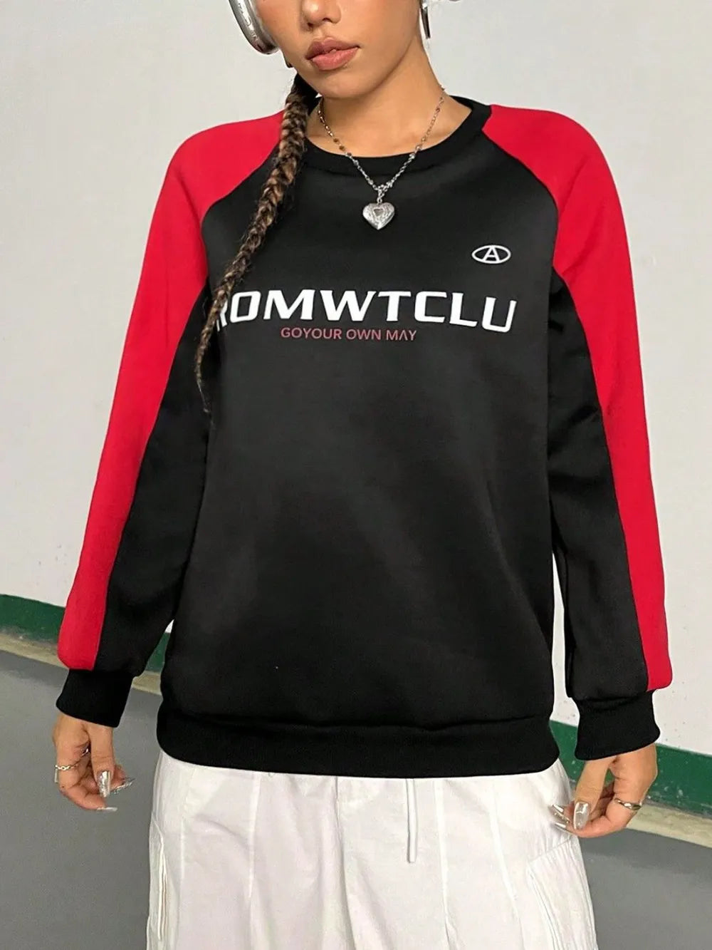 Letter Graphic Round Neck Long Sleeve Sweatshirt - Lilixa.store