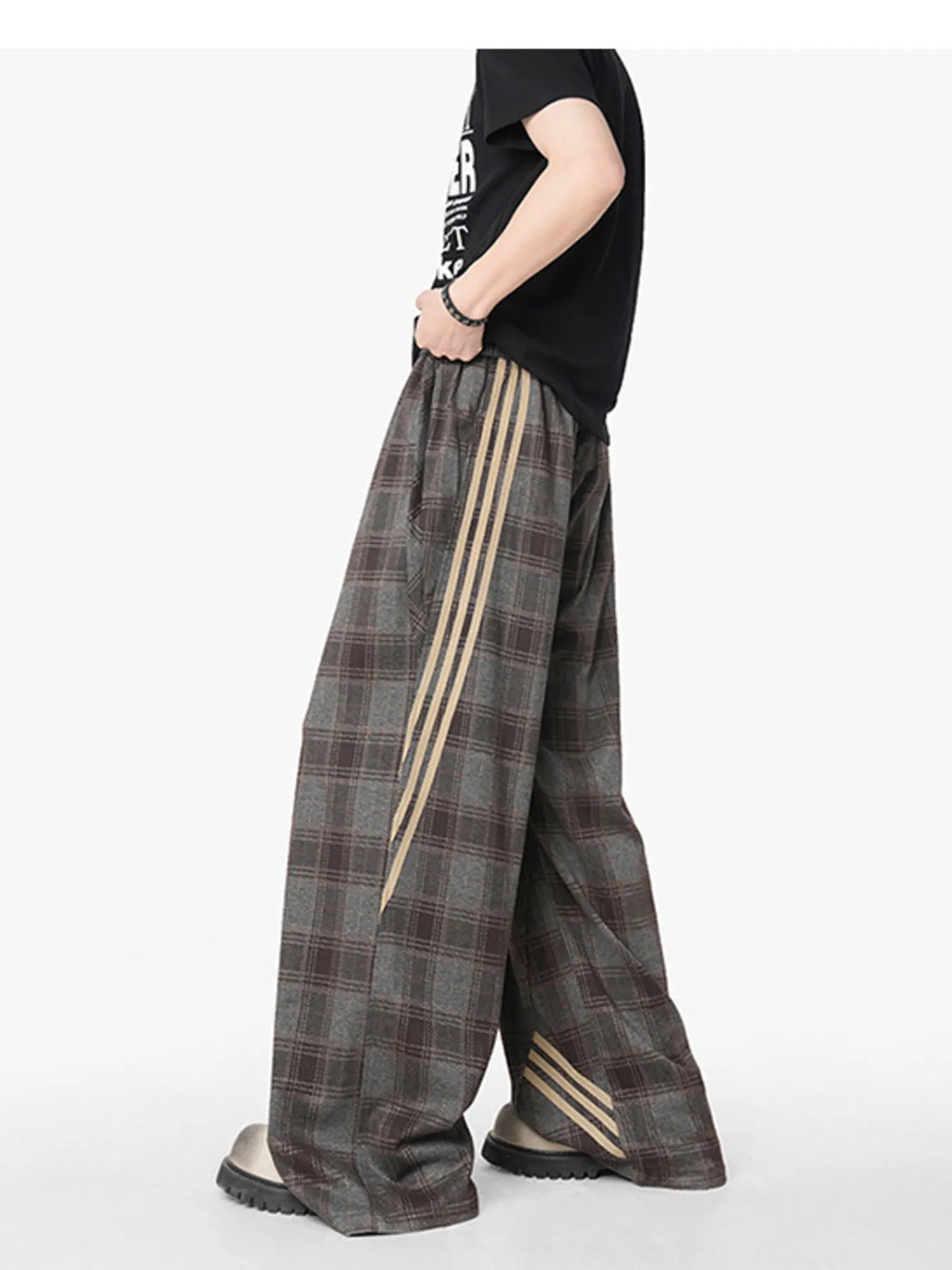 Men's Plaid Wide Leg Casual Pants, view 2