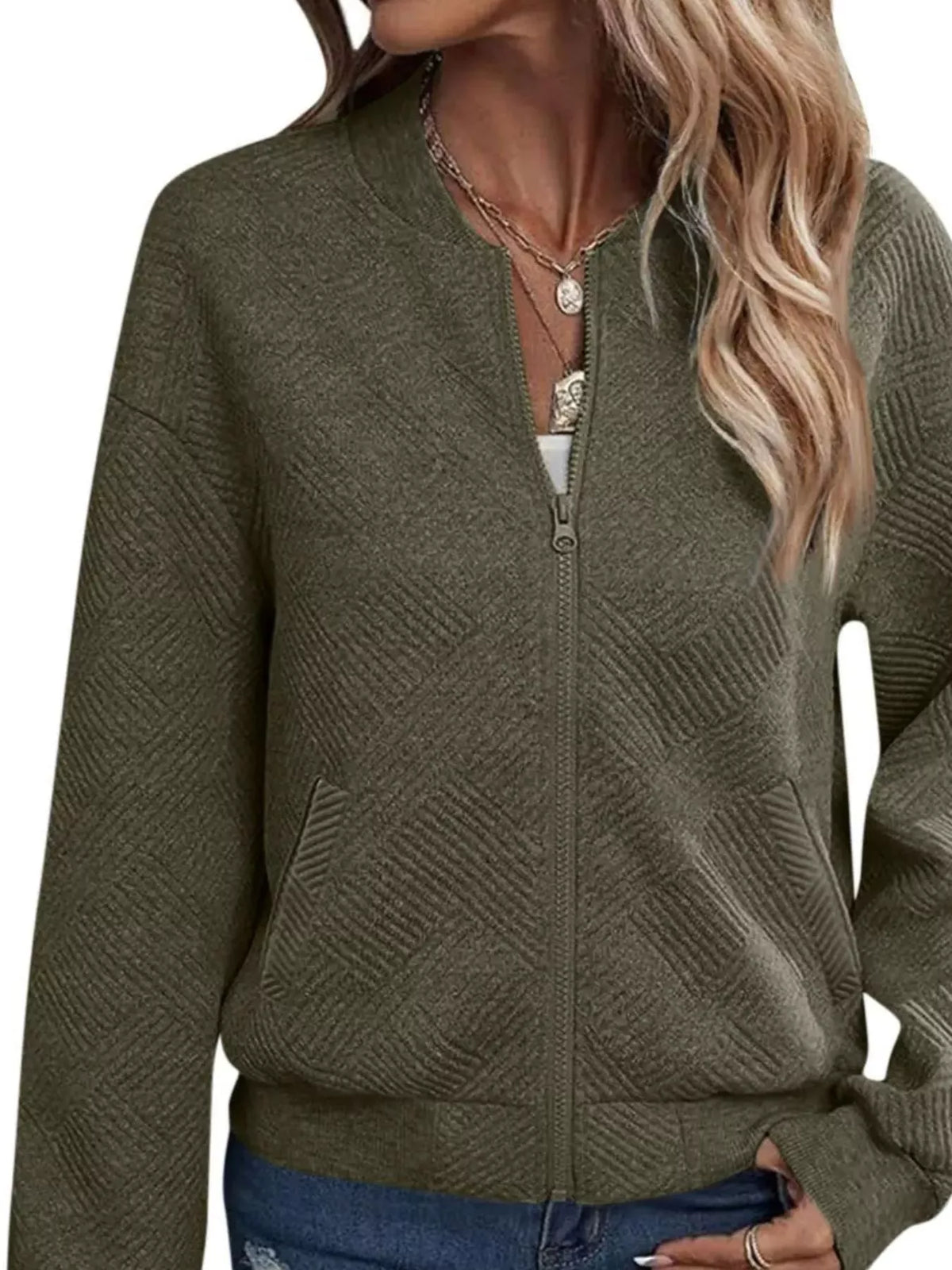 Textured Knit Zip-Up Jacket - Lilixa.store