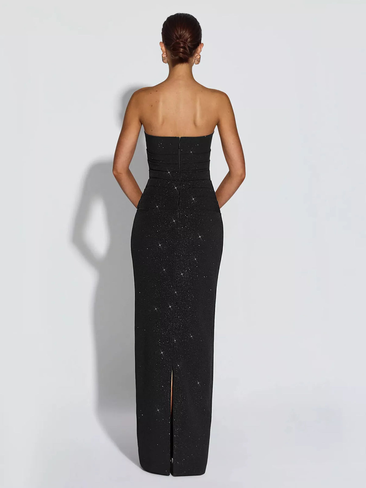 Slit Glitter Tube Maxi Dress with Scarf - Lilixa.store
