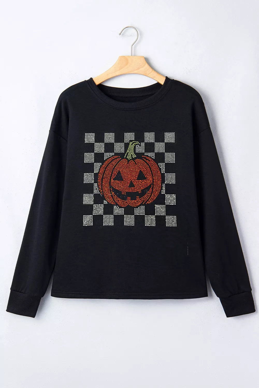 Rhinestone Pumpkin Long Sleeve Sweatshirt - Lilixa.store