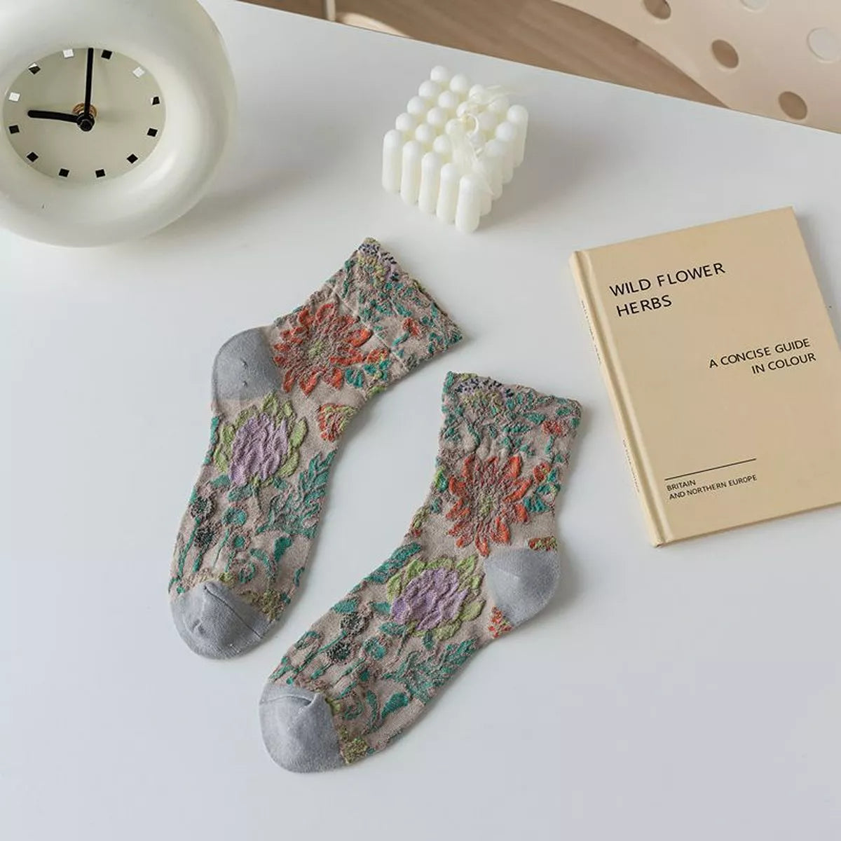 Floral Jacquard Crew Socks - Lilixa.store