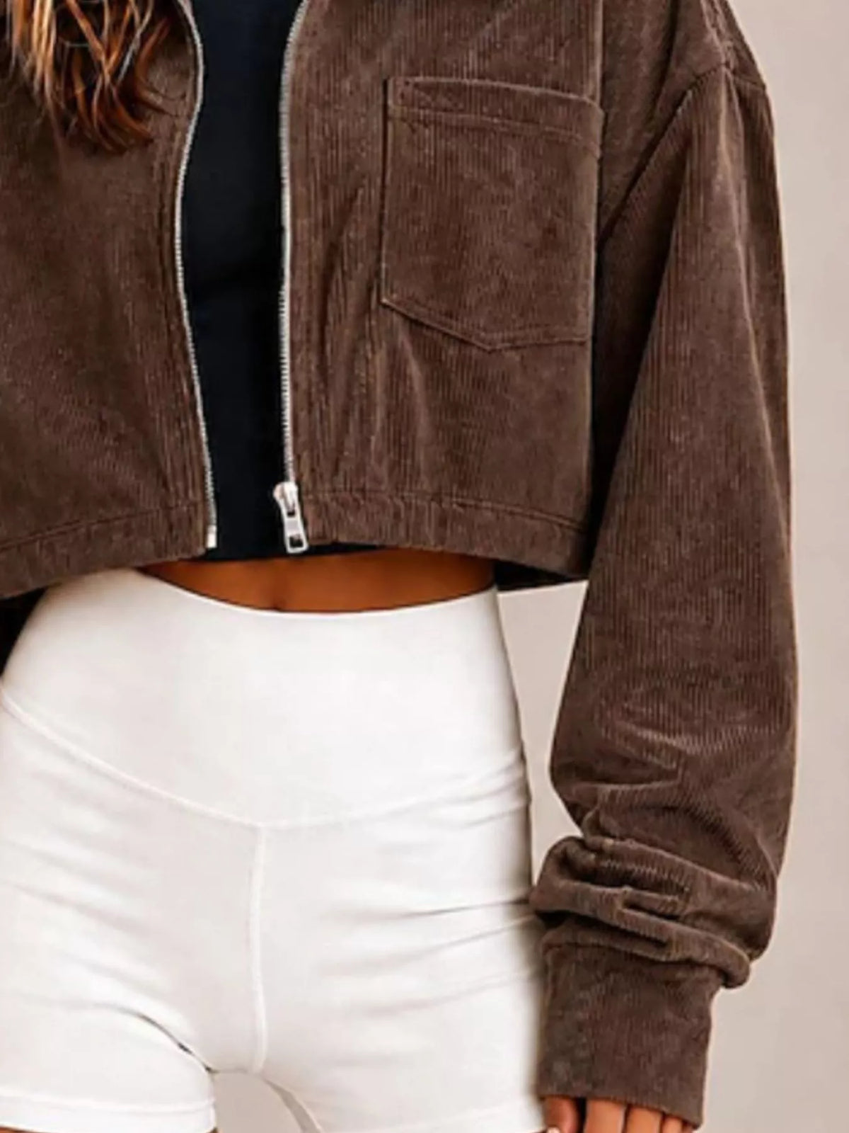 Corduroy Zip Up Cropped Jacket