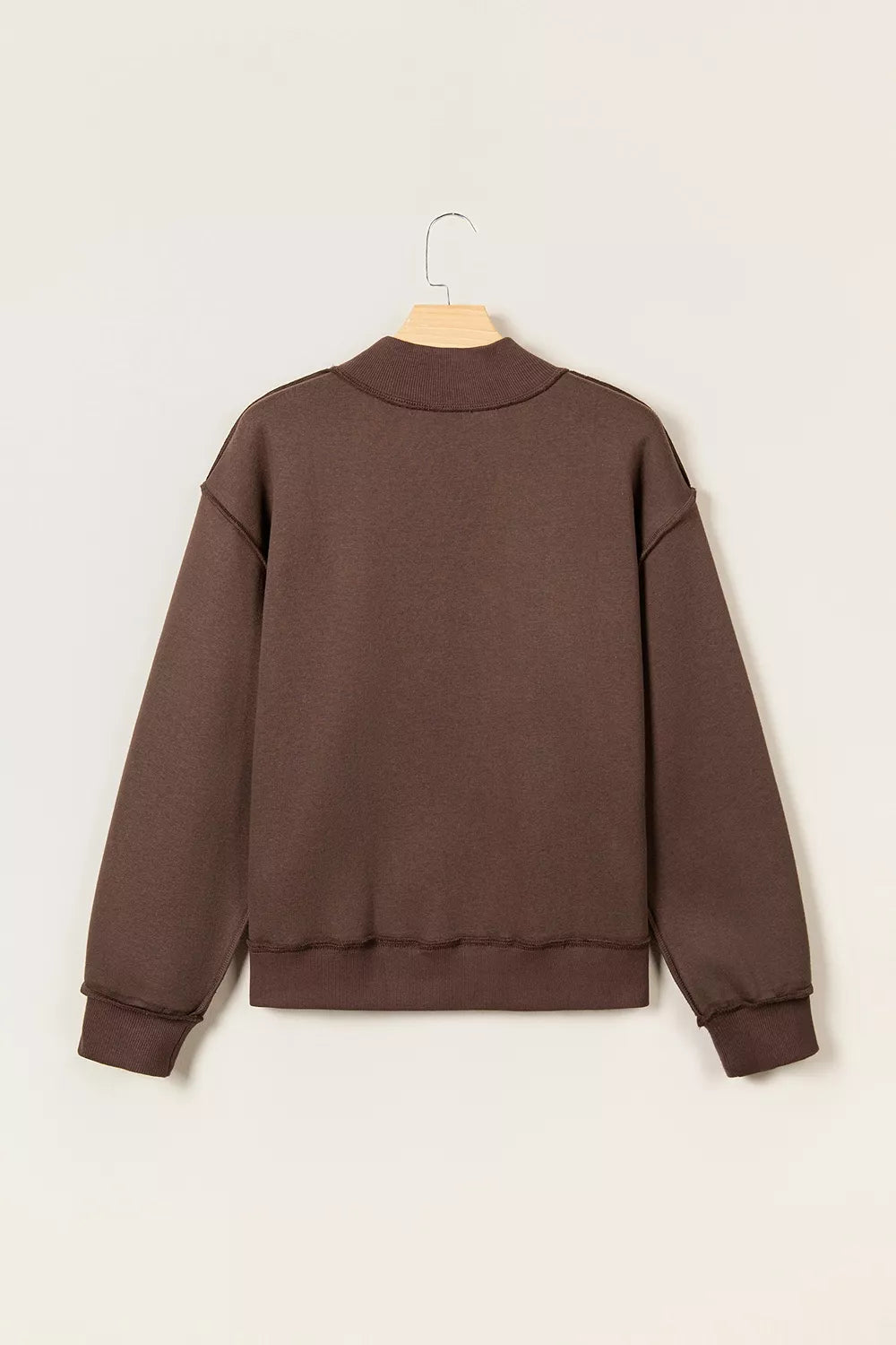 WWJD Mixed Pattern Embroidered Patch Graphic Mock Neck Sweatshirt in Dark Brown, view 5