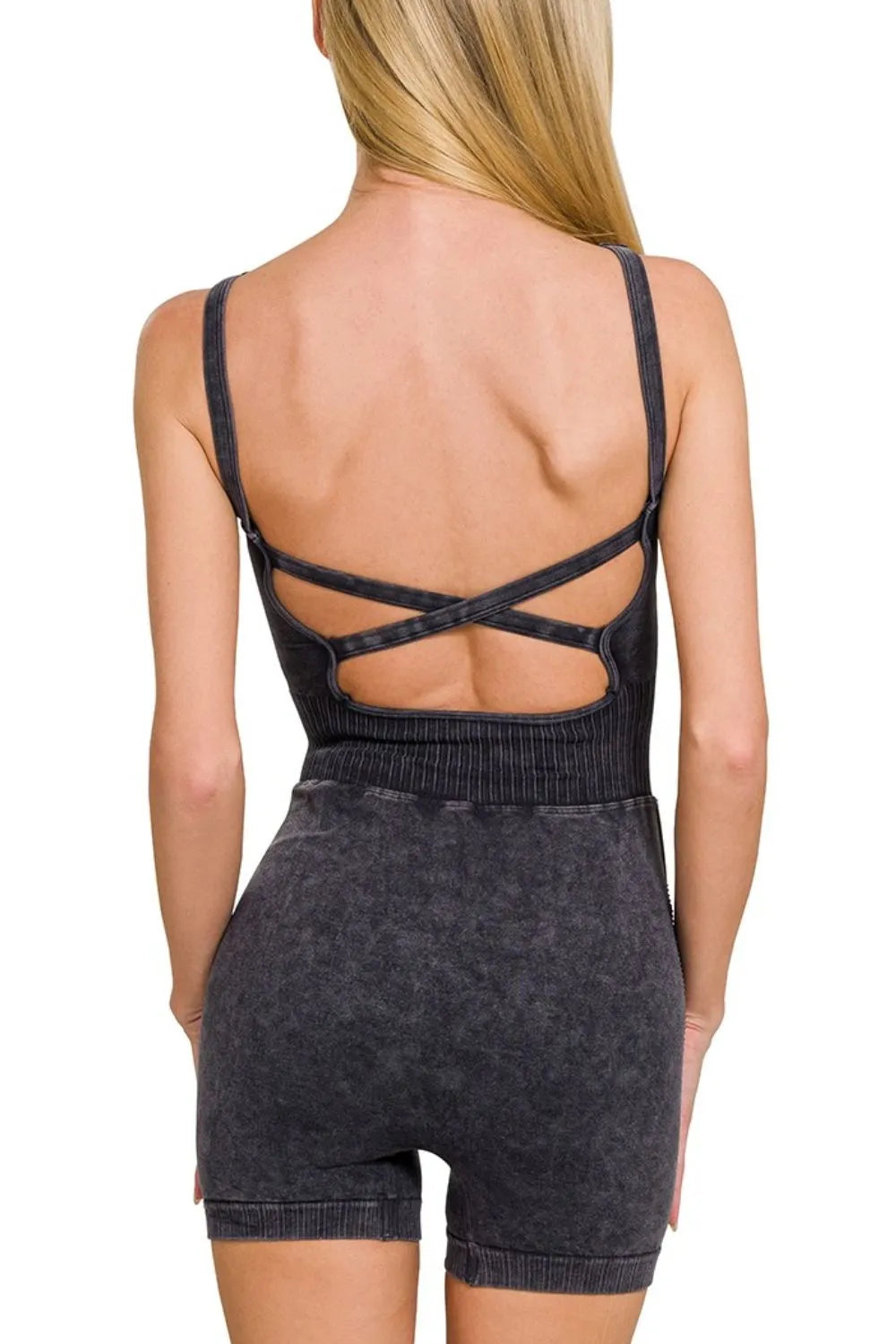 Zenana Washed Sports Romper With Removable Bra Pad - Lilixa.store