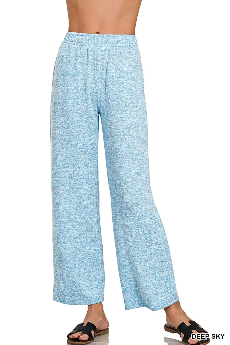 Zenana Soft Melange Hacci Elastic Waistband Lounge Pants - Lilixa.store
