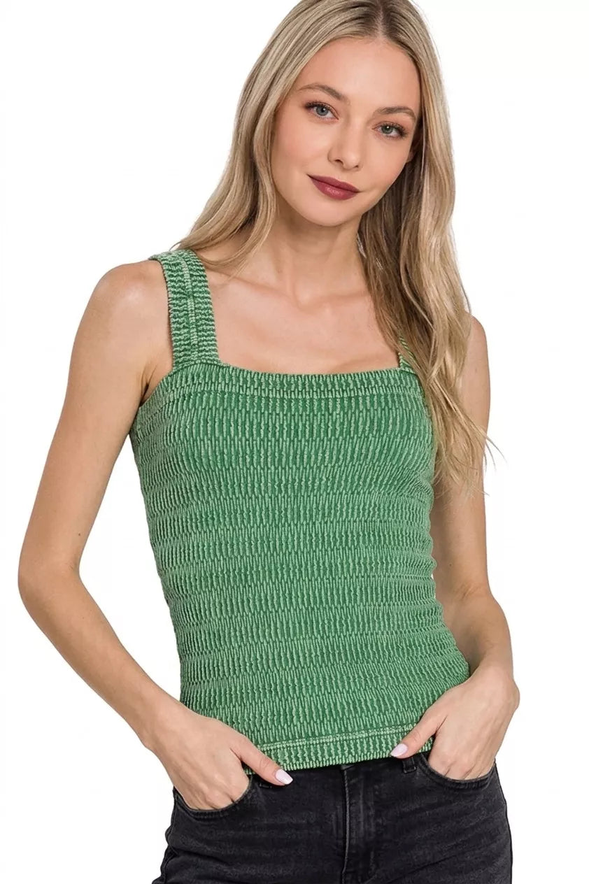 Zenana Seamless Winkle Stone Washed Tank Top - Lilixa.store