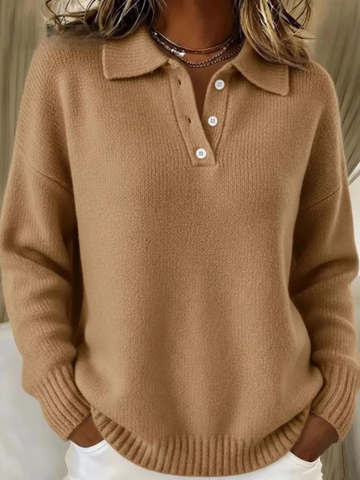 Full Size Button Detail Dropped Shoulder Sweater Plus Size