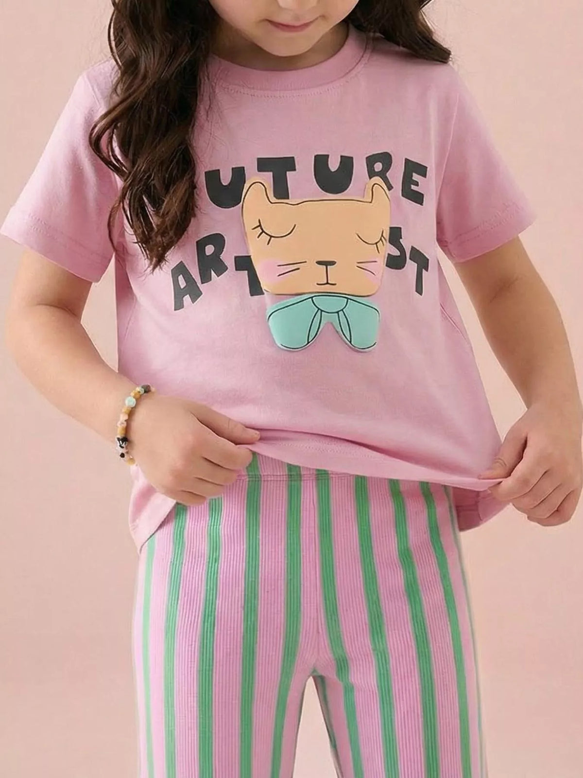 Children's Cat Graphic Round Neck T-Shirt - Lilixa.store
