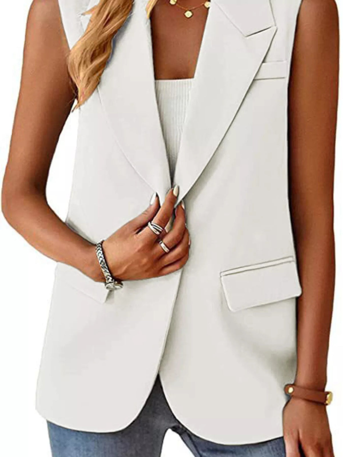 Full Size One Button Lapel Collar Vest Coat Plus Size - Lilixa.store