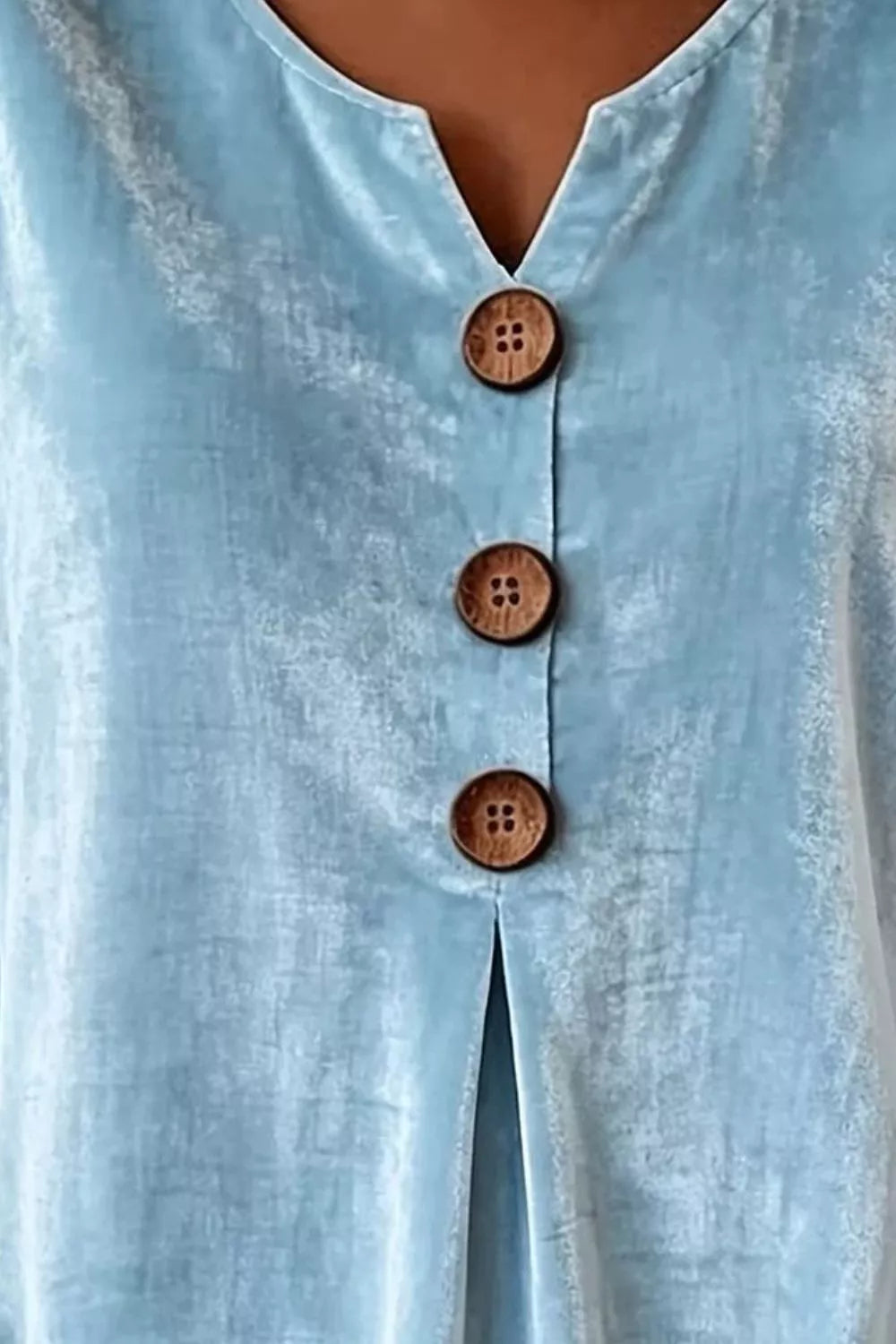 Full Size Velvet Button Decor Blouse with Ruffled Cuffs Plus Size - Lilixa.store