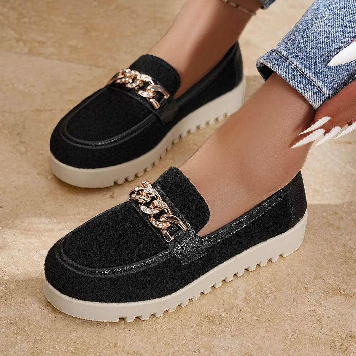 Round Toe Platform Slip-Ons