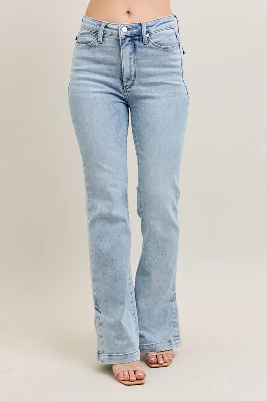 Judy Blue Full Size Tummy Control Vintage Wash Side Slit Slim Boot Jeans Plus Size - Lilixa.store