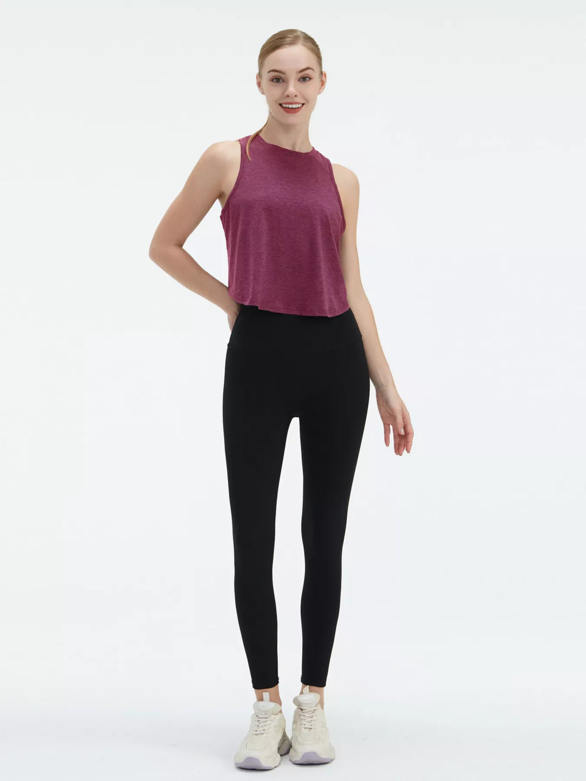 Cutout Back Round Neck Active Tank - Lilixa.store