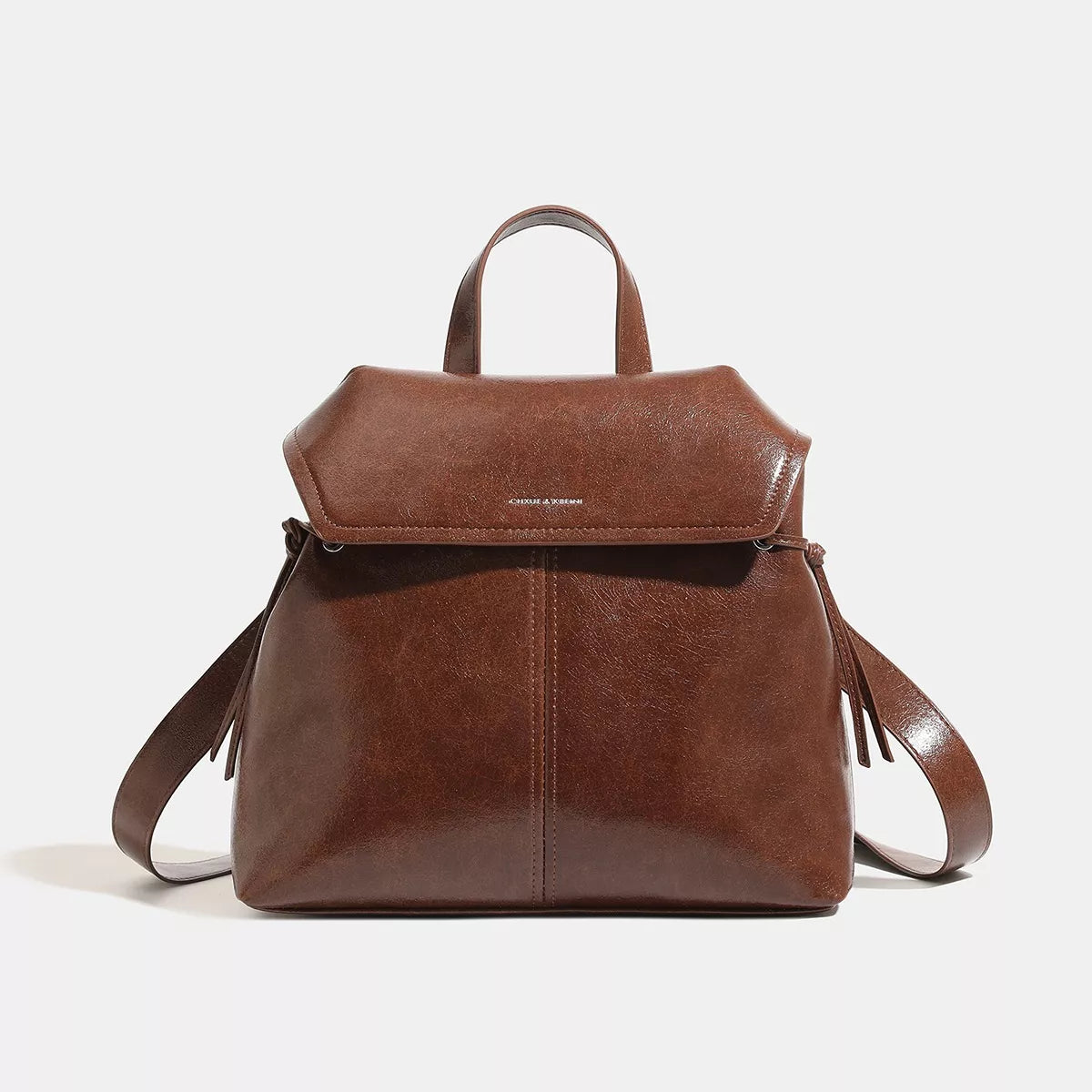 Vintage PU Leather Flap-Over Backpack Bag with Top Handle in Brown, view 6