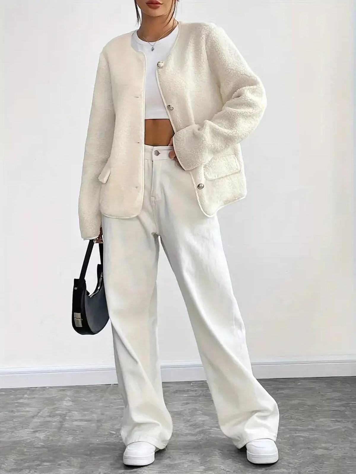 Full Size Textured Button-Up Fleece Outerwear Plus Size - Lilixa.store