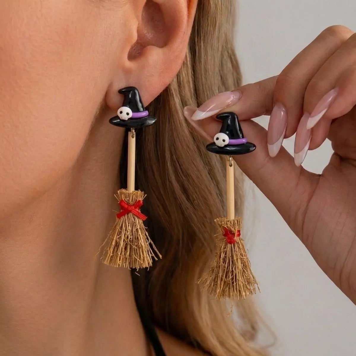 Halloween Witch Hat and Broomstick Dangle Earrings - Lilixa.store