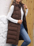 Full Size Snap Down Hooded Padded Longline Vest Coat Plus Size - Lilixa.store