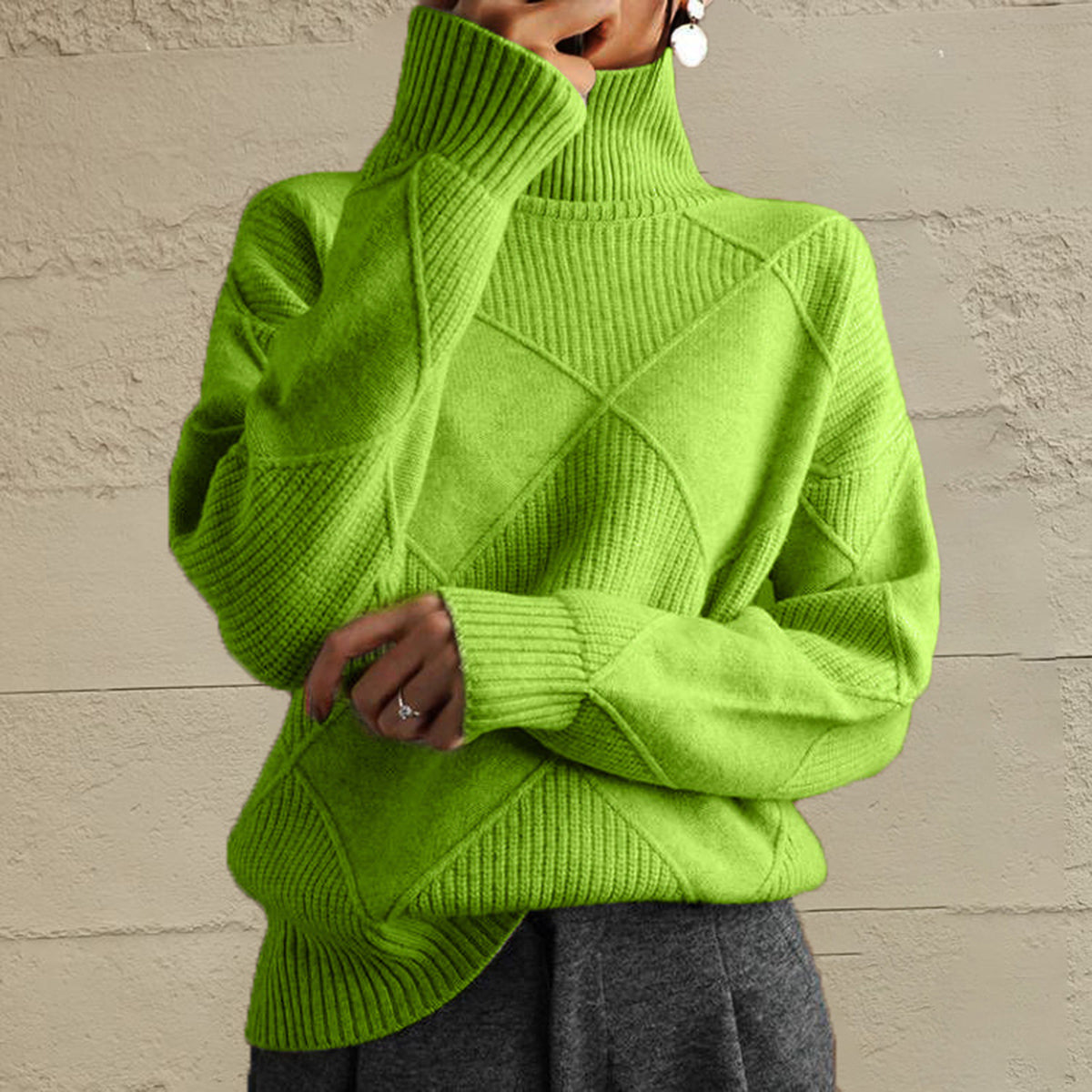 Geometric Turtleneck Long Sleeve Sweater - Lilixa.store
