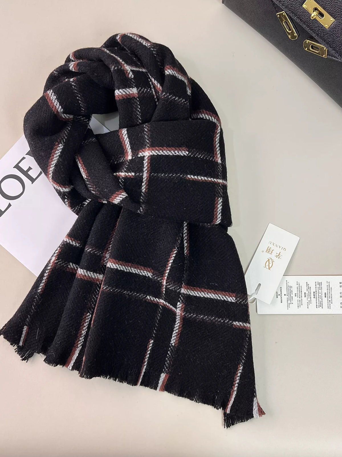 100% Wool Raw Hem Plaid Scarf - Lilixa.store