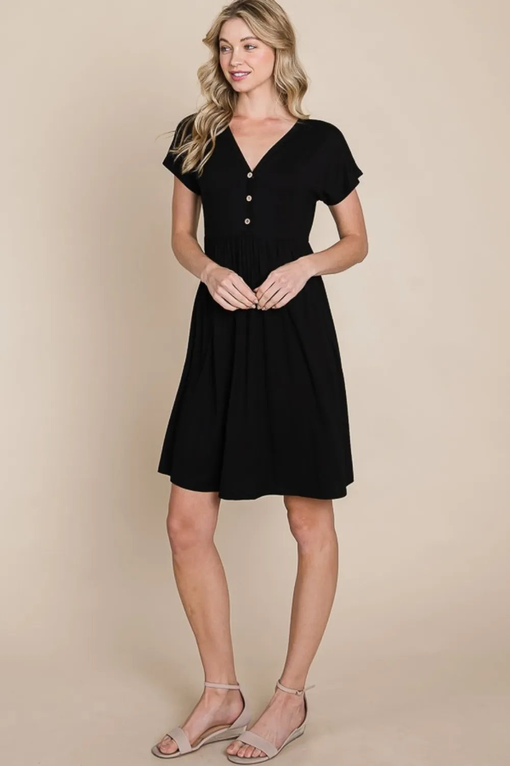 BOMBOM V-Neck Short Sleeve Dress - Lilixa.store