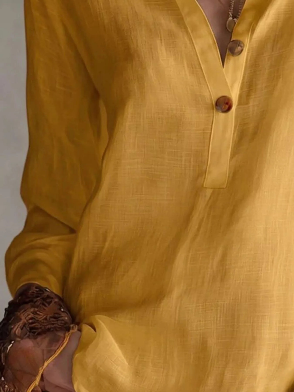 Button Detail Long Sleeve Blouse - Lilixa.store
