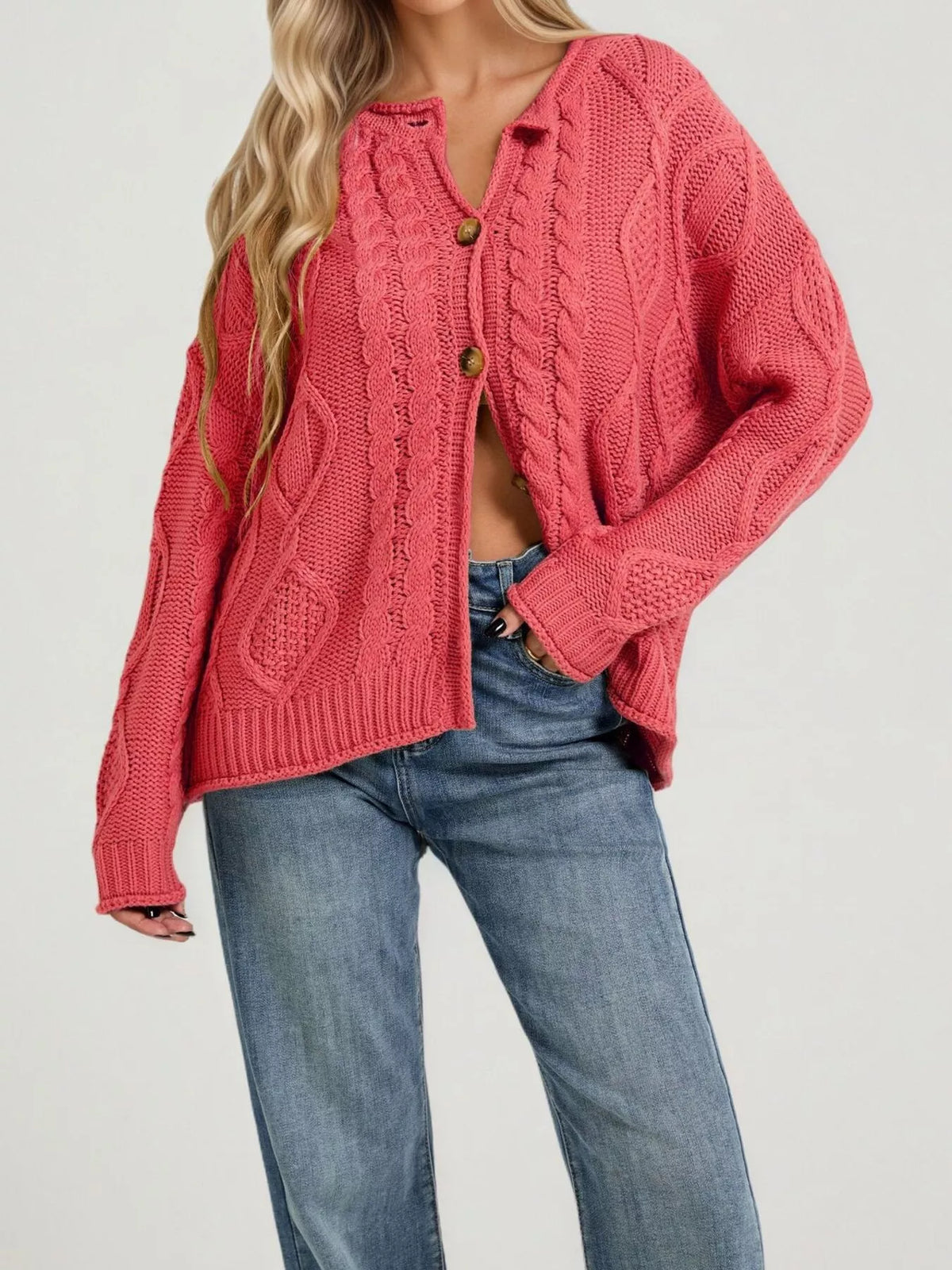 Cable-Knit Button-Down Cardigan - Lilixa.store